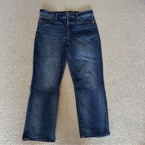 Express Women's Dark Blue Straight Ankle High Rise Jeans